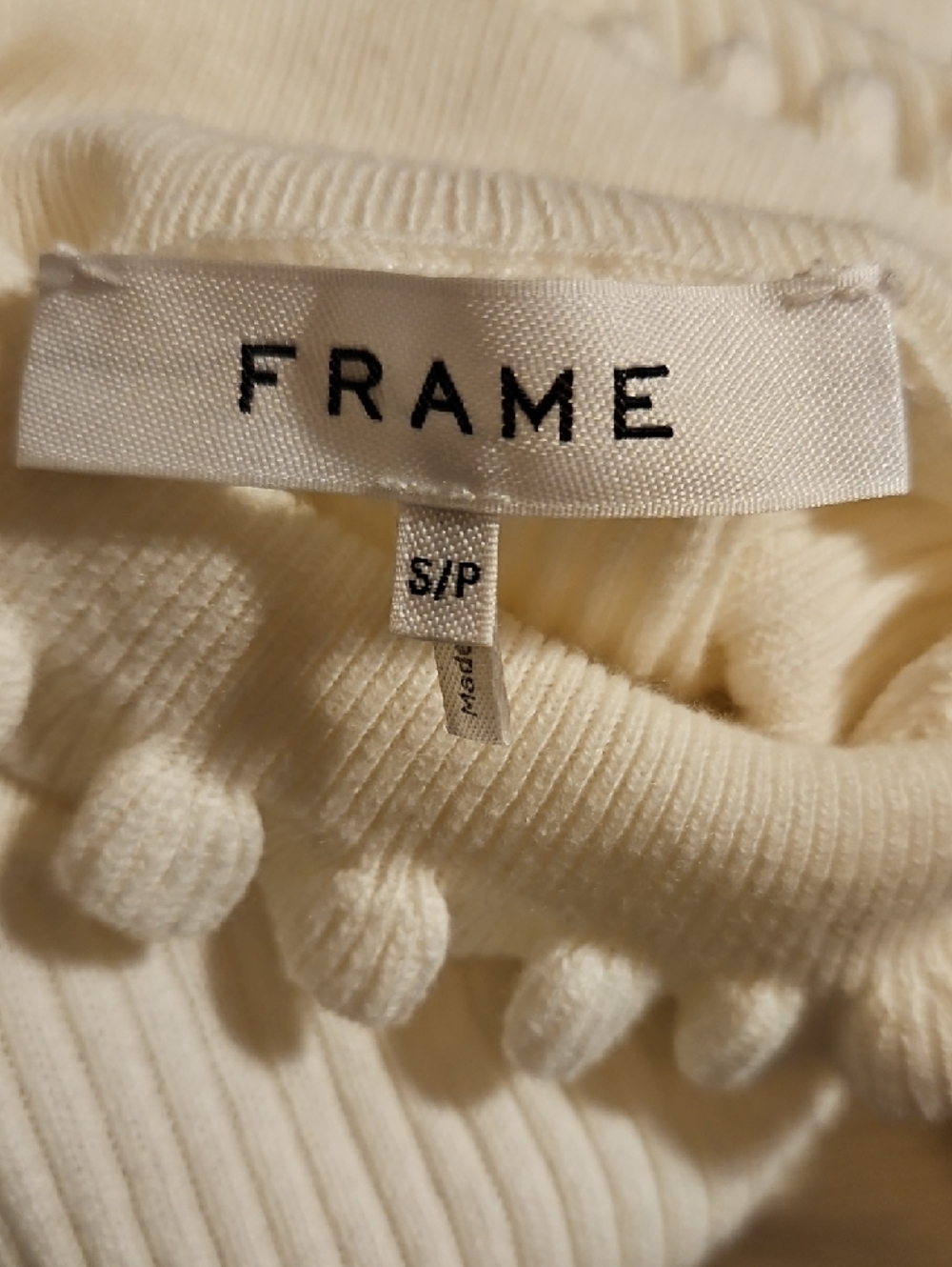 Frame Denim Cream Ribbed Ruffle Mock Neck Sweater - Picture 12 of 13